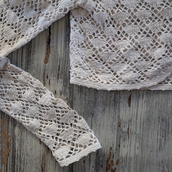 Handmade Crochet Cropped Cardigan White Women's Small - Picture 4 of 6